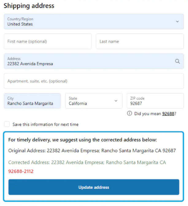 Melissa Address Validation adds missing components, standardize addresses and transliterates.