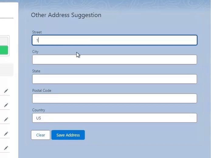 Clean Suite for Salesforce express entry suggests the right address as you type and verifies & standardizes it.